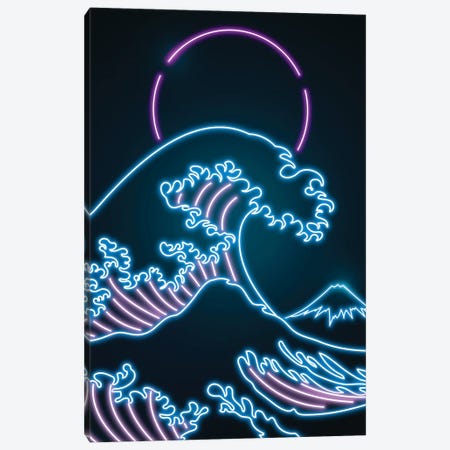 Neon Great Wave Canvas Print #DNI221} by Donnie Art Canvas Wall Art