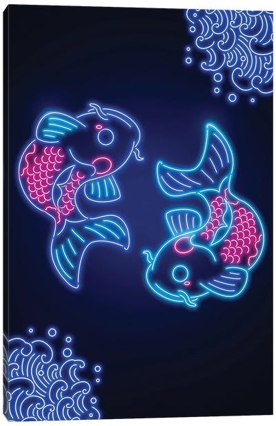 Neon Carp Koi Canvas Art Print - Koi Fish Art
