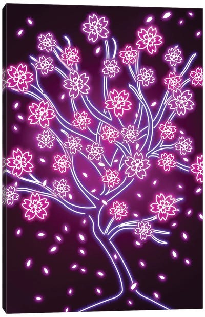 Neon Sakura Canvas Art Print - Japanese Culture