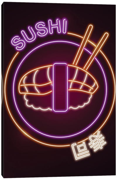 Neon Sushi Sign Canvas Art Print - Japanese Culture