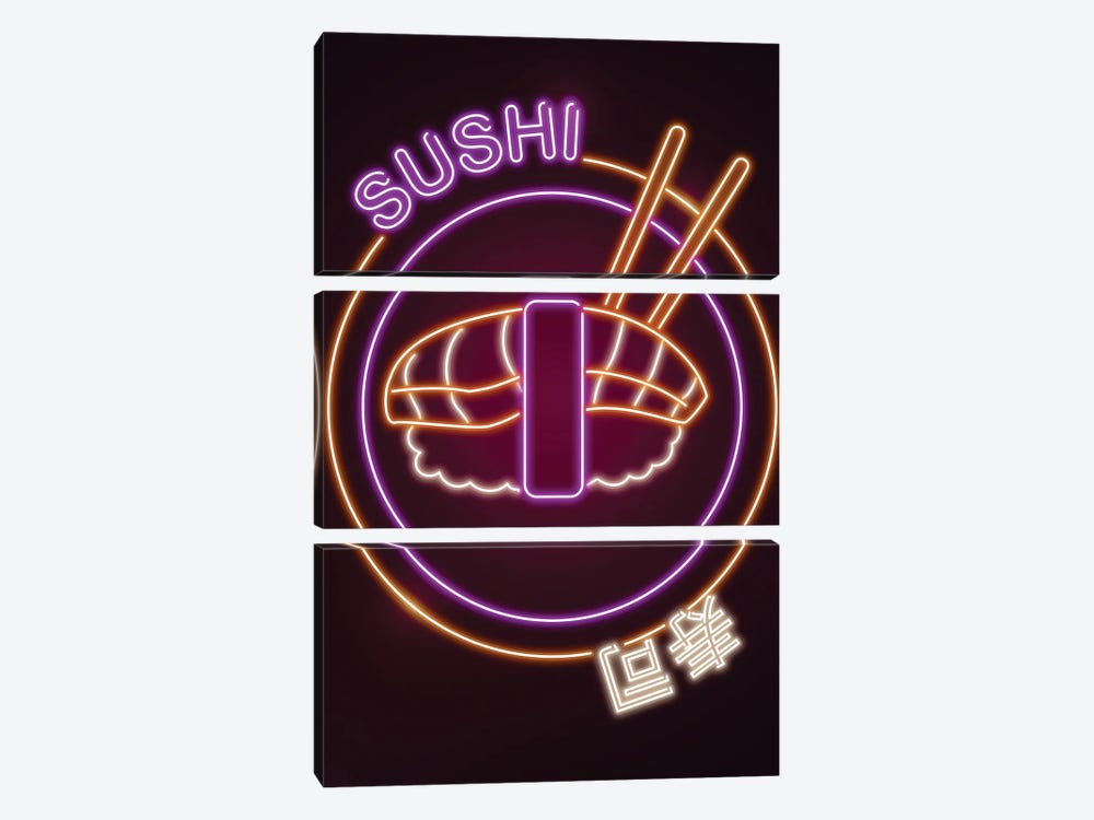 Neon Sushi Sign by Donnie Art 3-piece Art Print