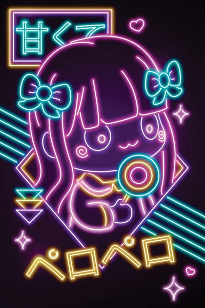 Neon Kawaii Candy Girl by Donnie Art metal wall art