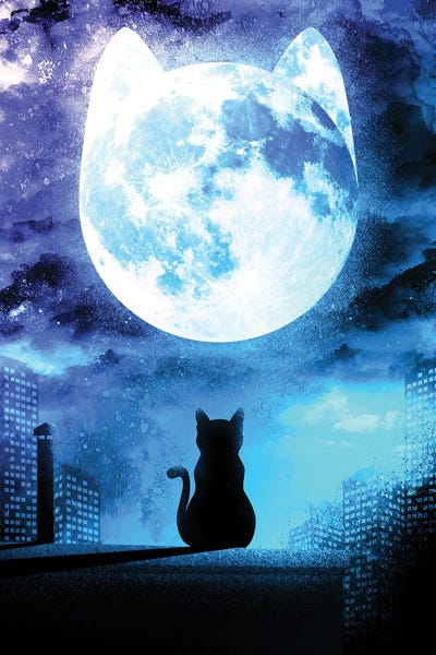 Fine Art Print: Soul Of The Moonlight Cat - Nonfanart by Donnie Art