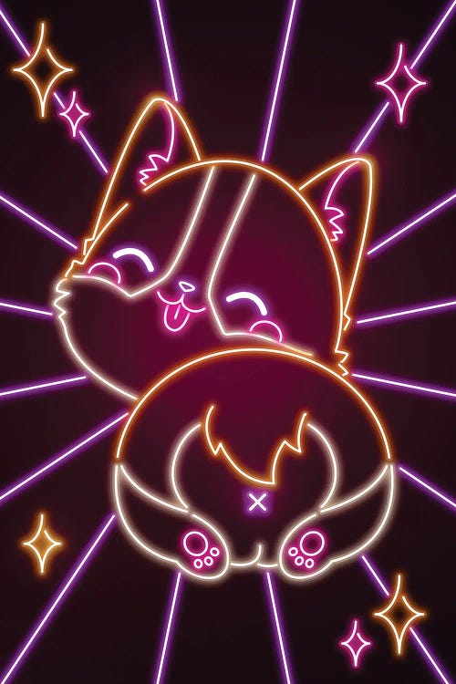 Neon Corgi Butt by Donnie Art wall art