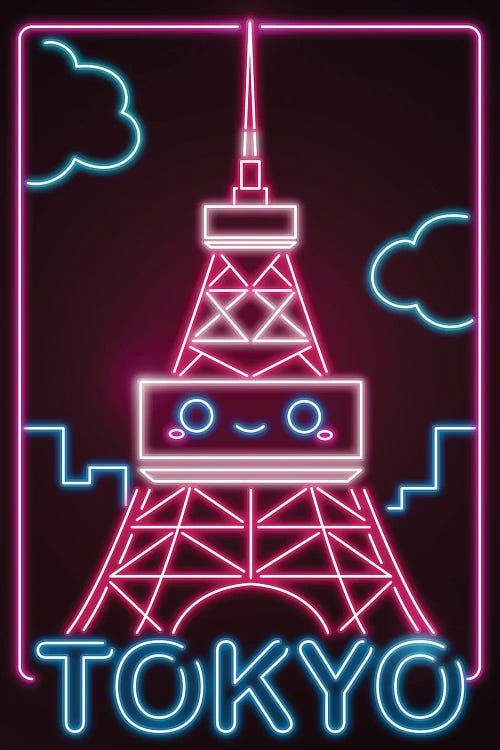 Neon Kawaii Tokyo Tower by Donnie Art wall art