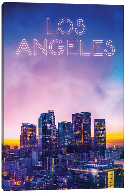 Sunset Time In LA Canvas Art Print - Los Angeles Skylines
