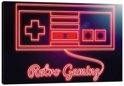 Neon Retro Gamer Canvas Art Print - Video Game Art
