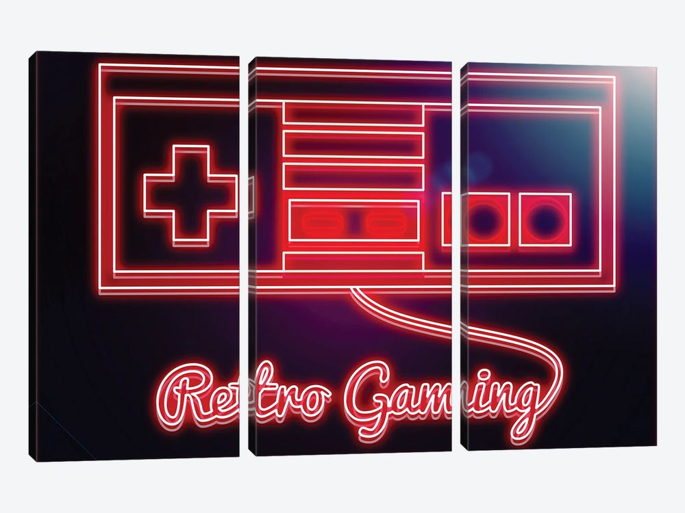 Neon Retro Gamer by Donnie Art 3-piece Art Print