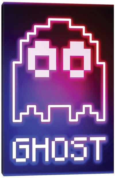 Neon Ghost Canvas Art Print - Pac-Man