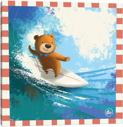 Surfing Teddy Canvas Art Print - Dean MacAdam