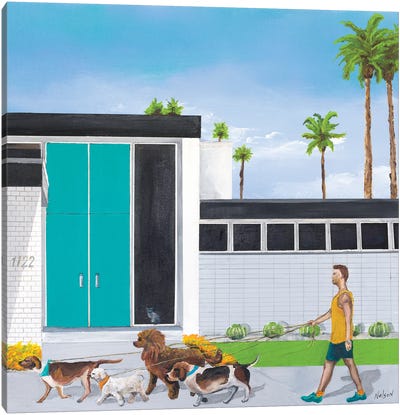 Dog Walker Canvas Art Print - Palm Springs Art