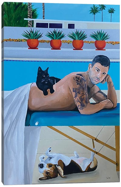 Poolside Massage Canvas Art Print - Beagle Art