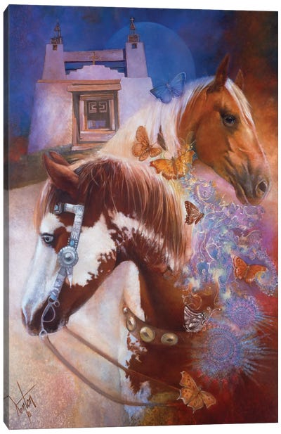 Caballos Y Mariposas (Horses & Butterflies) Canvas Art Print