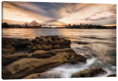 Sydney In Gold And Blue Canvas Art Print - New South Wales