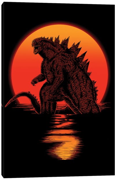 Kaiju On Sunset Canvas Art Print - Godzilla