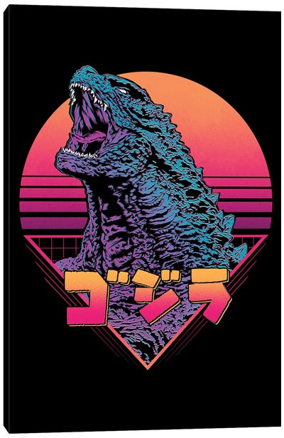 Retro Monster Canvas Art Print - Godzilla