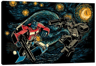 Starry Battle Canvas Art Print - Optimus Prime