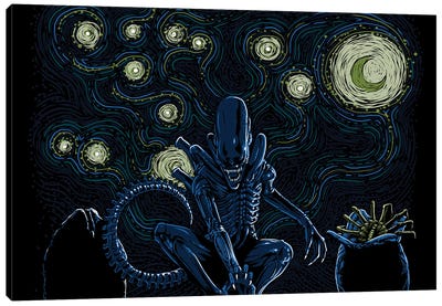 Starry Xenomorph Canvas Art Print - Science Fiction Movie Art