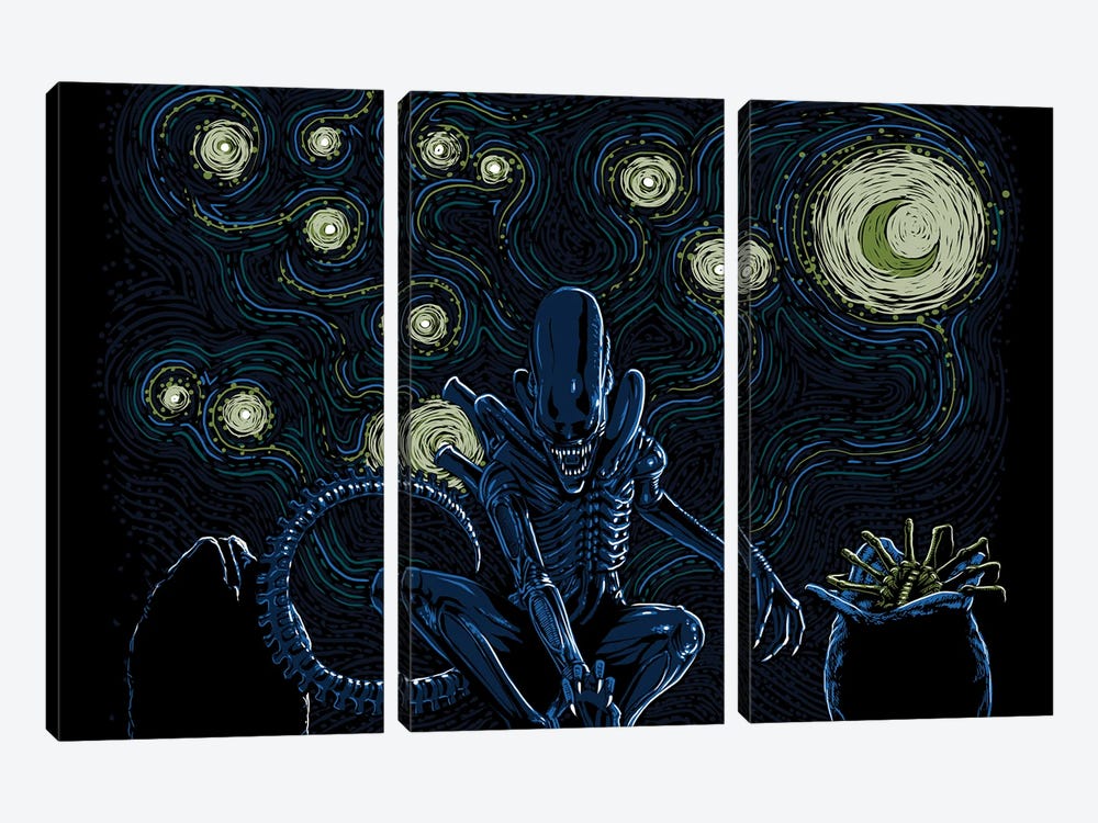 Starry Xenomorph by Denis Orio Ibañez 3-piece Canvas Print