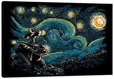Starry Robot Canvas Art Print - Gold Art