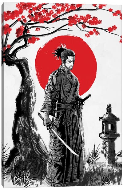 Miyamoto Musashi Canvas Art Print - Black, White & Red Art