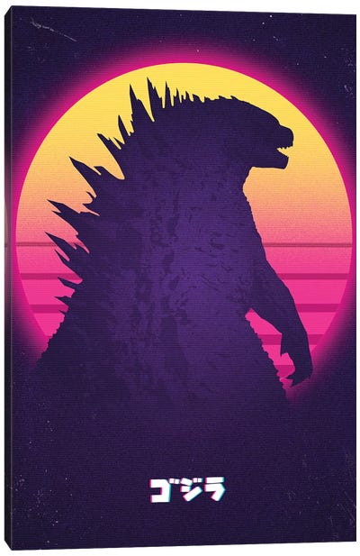 Kaiju In Retro Canvas Art Print - Godzilla