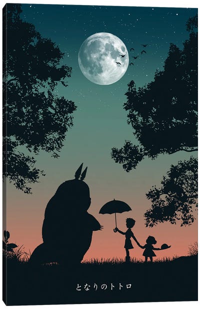 My Neighbor Under The Moon Canvas Art Print - Totoro