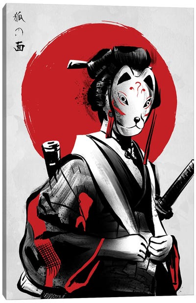 Kitsune Mask Canvas Art Print - Samurai Art