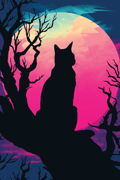 Cat Under The Moon by Denis Orio Ibañez art print