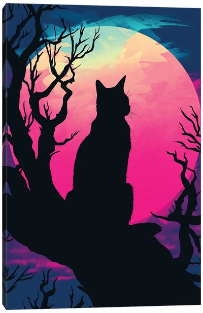 Cat Under The Moon Canvas Art Print