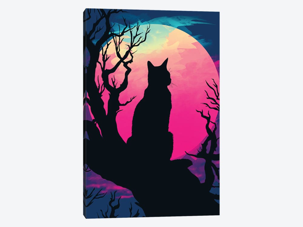 Cat Under The Moon by Denis Orio Ibañez 1-piece Canvas Art