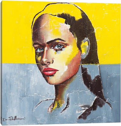 Portrait In Yellow Canvas Art Print - Pantone 2021 Ultimate Gray & Illuminating