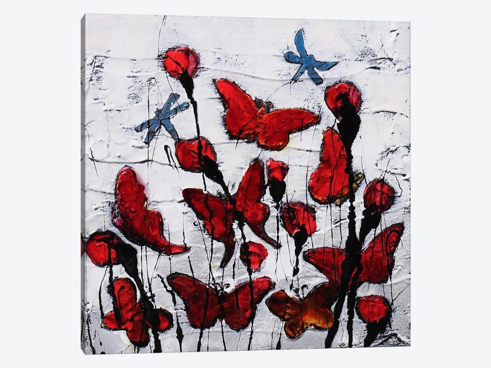 Butterfly And Poppies by Donatella Marraoni 1-piece Canvas Art
