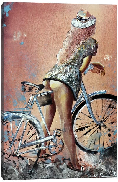 Woman With Her Hat...And Her Bike Canvas Art Print - Bicycle Art