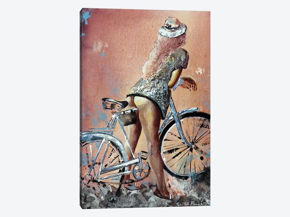 Woman With Her Hat...And Her Bike by Donatella Marraoni 1-piece Canvas Print