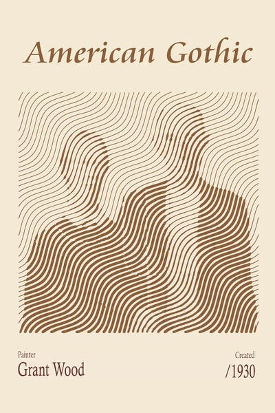 Cream Art - Canvas Prints: American Gothic – Grant Wood by Doa Project