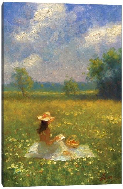 Girl In A Summer Meadow Canvas Art Print - Dmitry Oleyn