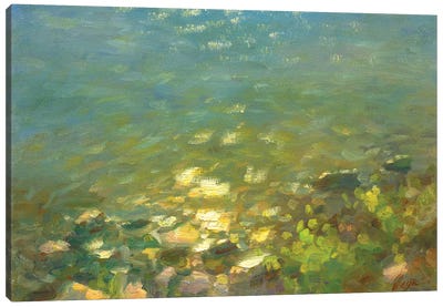 Sun Glare On The Water Near The Shore Canvas Art Print - Rocky Beach Art