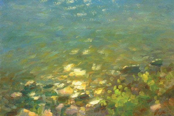 Rocky Beaches: Sun Glare On The Water Near The Shore by Dmitry Oleyn