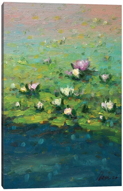 Water Lilies Canvas Art Print - Blue & Green Art