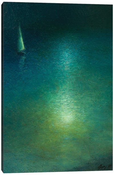 Moonlight Night II Canvas Art Print - Blue & Green Art