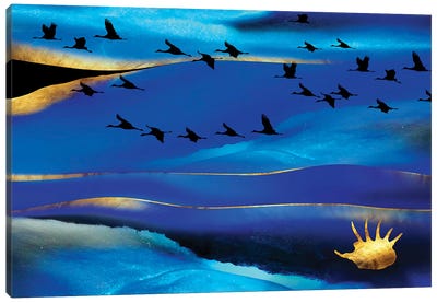 Seascape With Golden Shell Canvas Art Print - Daphne Horev