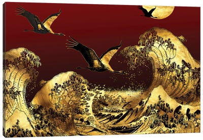 Low Flight On Golden Waves Canvas Art Print - Art by Middle Eastern Artists