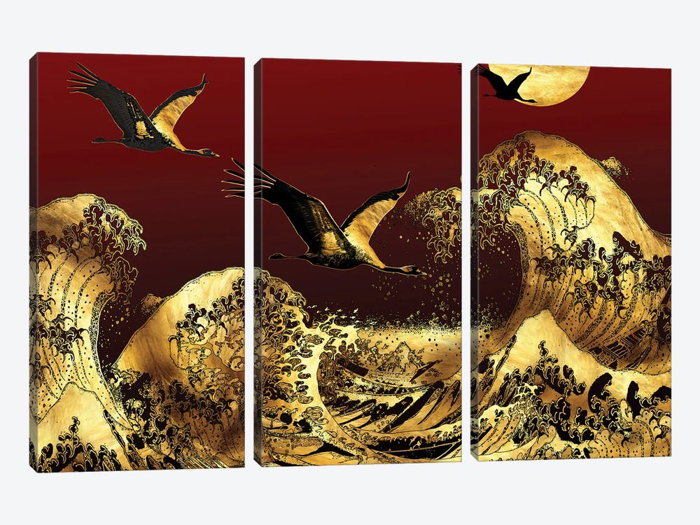 Low Flight On Golden Waves by Daphne Horev 3-piece Art Print