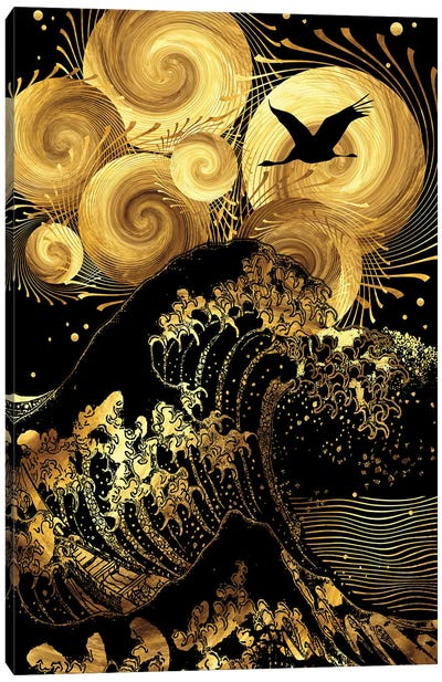 Wavy Starry Night Canvas Art Print - The Great Wave Reimagined