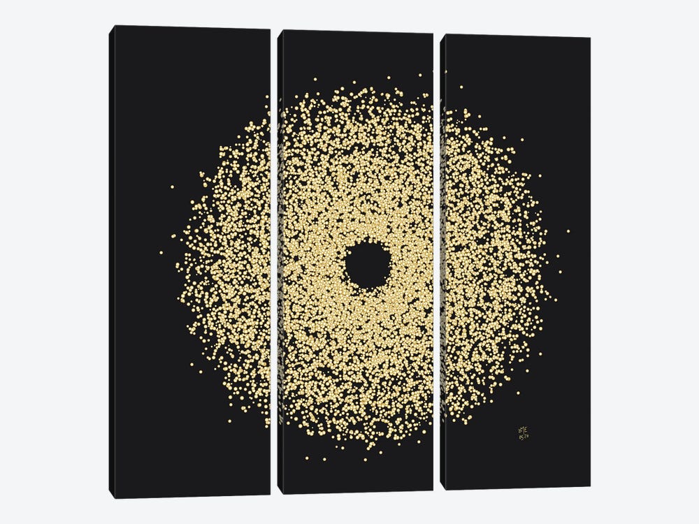 Dotted Circle XI - Gold On Black by Daphné Essiet 3-piece Canvas Art