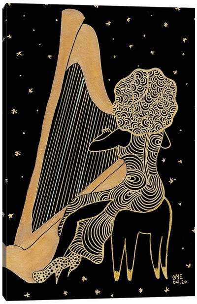 The Harpist Canvas Art Print - Artists Like Klimt