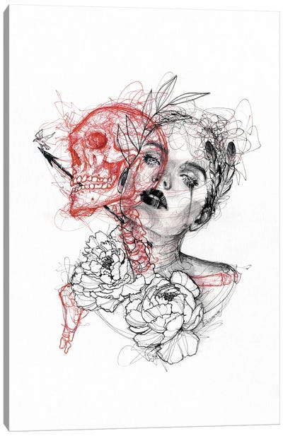Skull and Bones Canvas Art Print - Black, White & Red Art