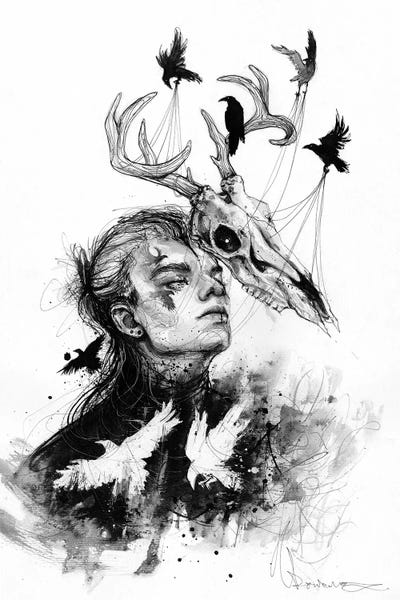 Black & White Drawings & Illustrations: Ravens In The Dark by Doriana Popa