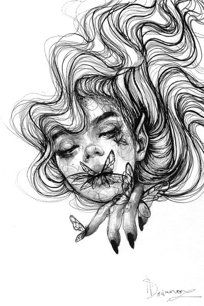 Black & White Drawings & Illustrations: Fairy by Doriana Popa